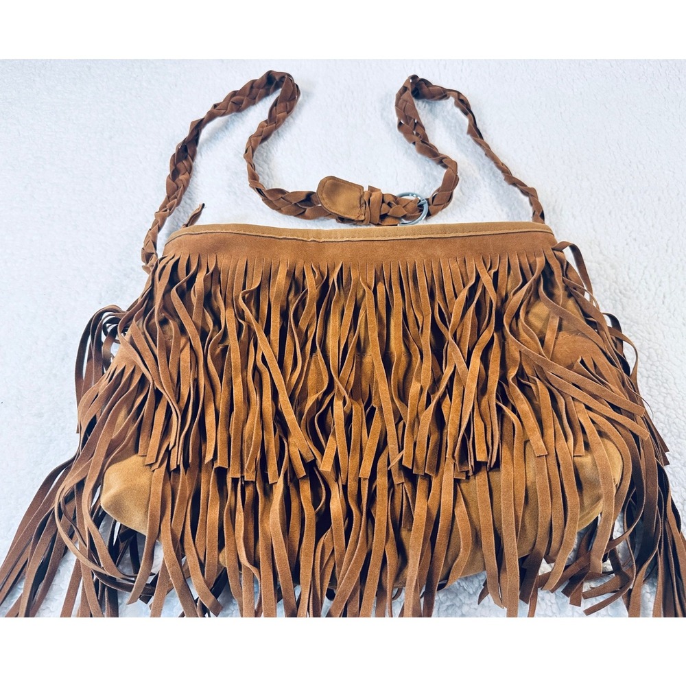 Fringe Crossbody Bag Women Medium Boho Braided Strap with Zipper Closure